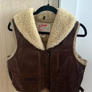 Schott Leather & Cream Shearling Collar Vest